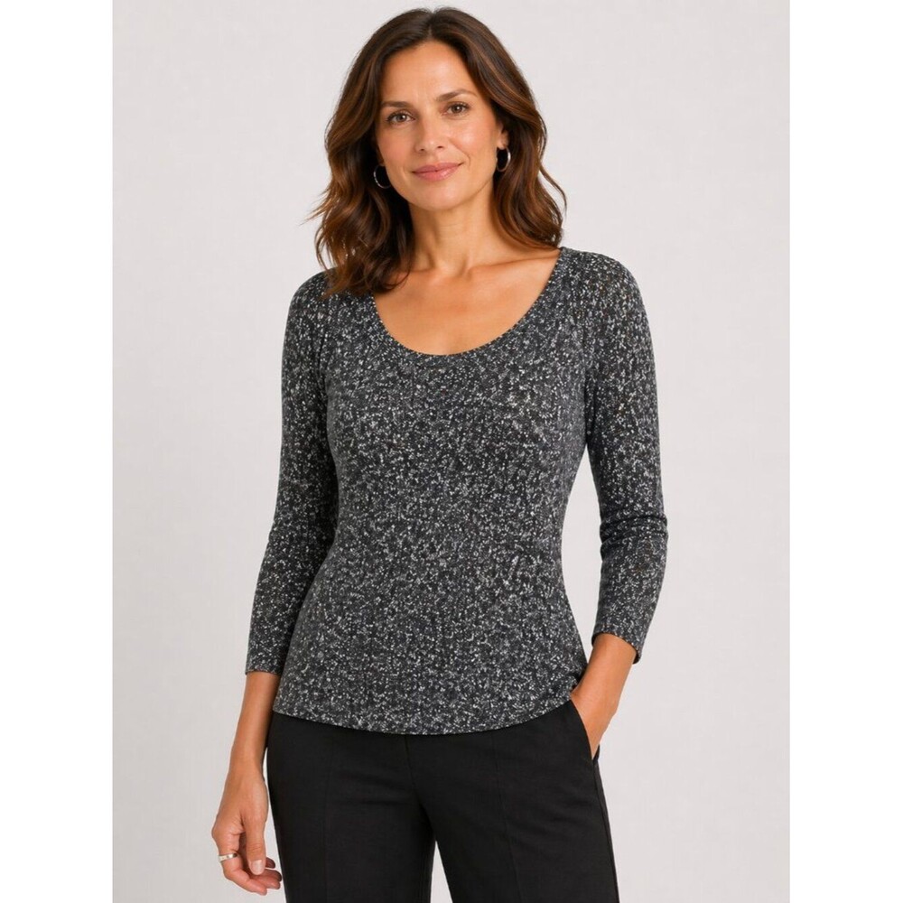 Eileen Fisher Silver Shimmer Karma Scoop Neck 3/4 Sleeves Sweater Size Medium